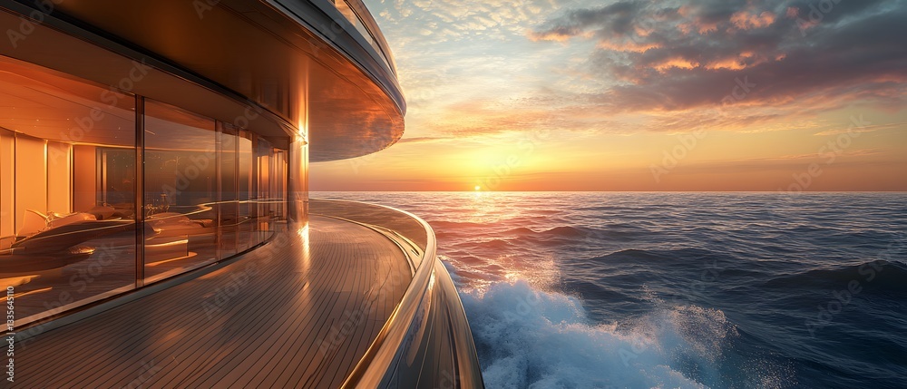 Obraz premium Luxury Yacht Sunset Ocean Cruise Deck View