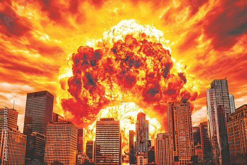 Fototapeta Naklejka Na Ścianę i Meble -  Fiery apocalypse engulfing city skyline