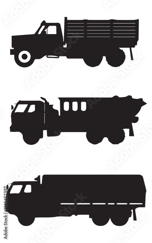 Army Logistics Car Silhouette Illustration Set
