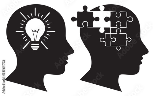 Human Head Icons Set Creative Thinking and Business Solutions