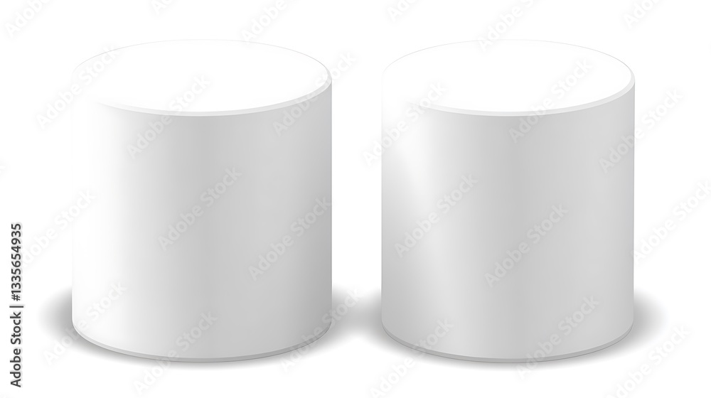 Two white cylinders, 3D rendering, isolated on white background. Two white cylinders, 3D rendering, isolated on white background.