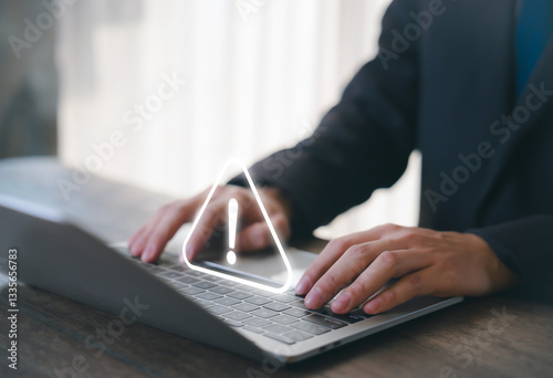System hacked warning alert on laptop. error 404 alerts on a laptop, caution of spam in website digital Cyber attack on computer network, Virus, Spyware, Malware or Malicious software. Cyber security	