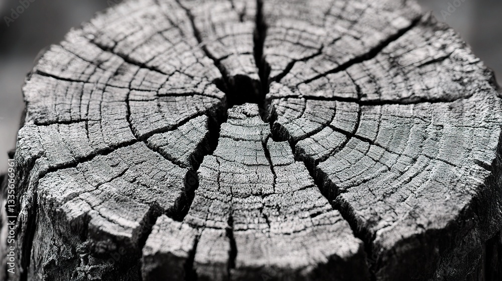 Obraz premium Macro Shot of a Felled Tree Trunk with Black and White Texture