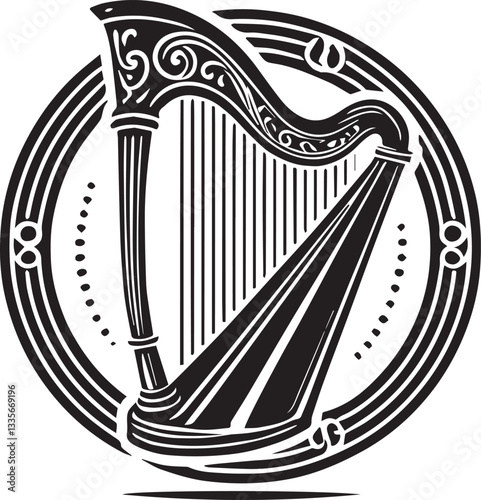 Black Harp vector, Harp logo silhouette vector