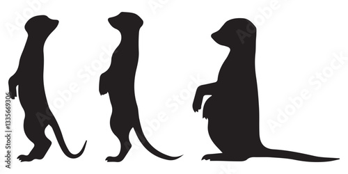 Photography Meerkats Silhouettes Vector Illustration Set