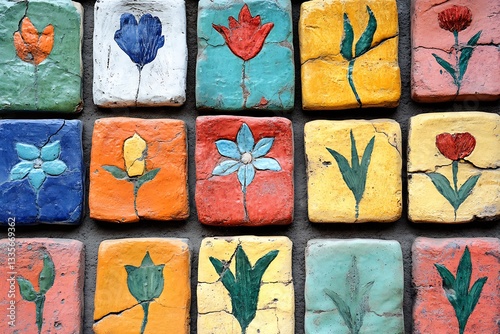 Colorful Floral Tile Mural - Vibrant Decorative Art