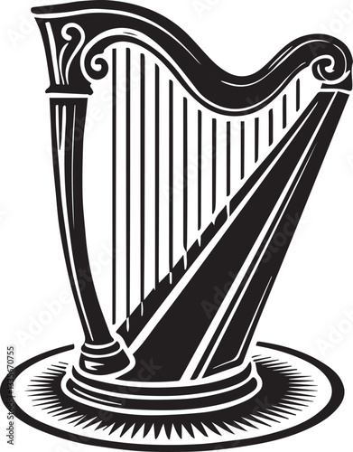 Black Harp vector, Harp logo silhouette vector