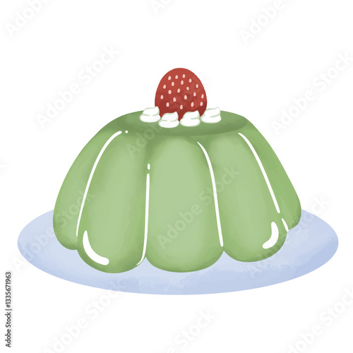 Matcha pudding hand drawn illustration