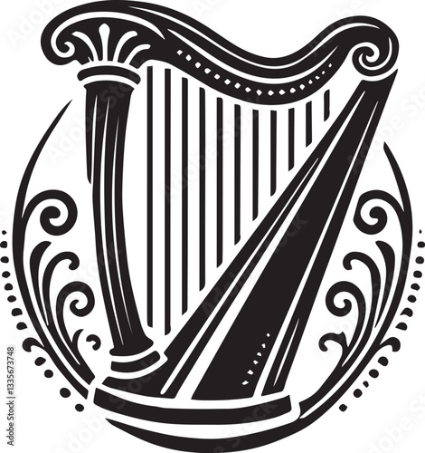 Black Harp vector, Harp logo silhouette vector