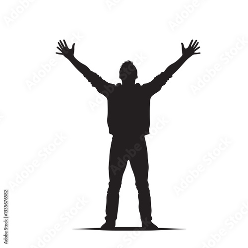 Man, silhouette with spread hand vector design.