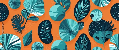 aquamarine pattern on orange plain background digital abstract art work illustration design