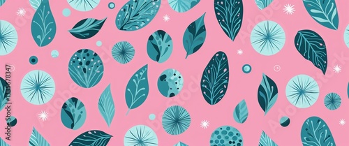 aquamarine pattern on pink plain background digital abstract art work illustration design