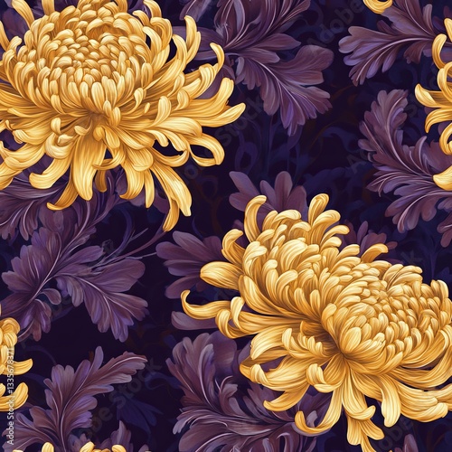 Golden Golden Chrysanthemums Perspective --tile Dark photo