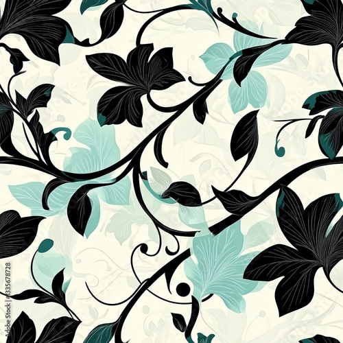 Art Floral Vines Overview --tile Seamless Black Nouveau photo