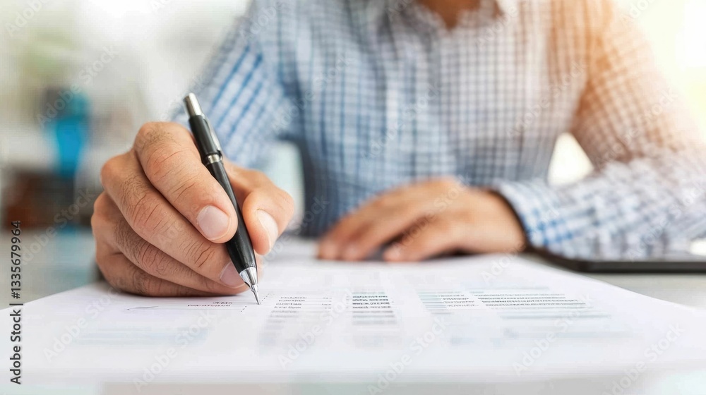 Fototapeta premium Car owner reviewing repair invoice with shop manager in a formal business meeting discussing automotive services maintenance contract and commercial transaction
