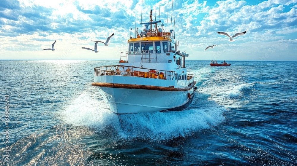 Fototapeta premium Fishing boat on the open ocean