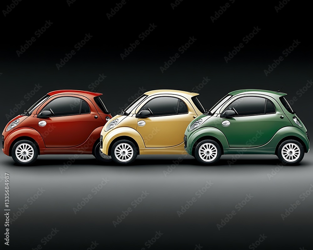 Fototapeta premium Three small electric cars studio shot
