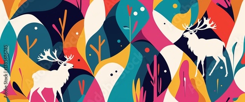 caribou pattern on colorful plain background digital abstract art work illustration design