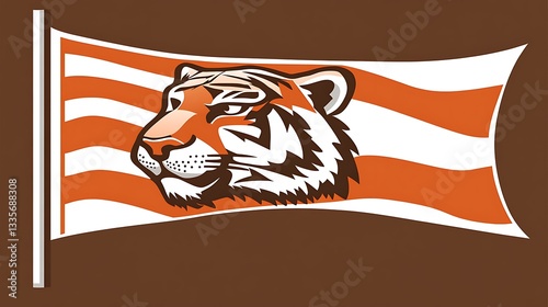 Tiger Head Banner, Waving, Stripes, Brown photo