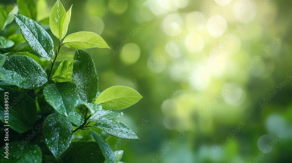 Vibrant Green Leaves with Dew Drops: A Breathtaking Nature Scene Vibrant Green Leaves with Dew Drops: A Breathtaking Nature Scene