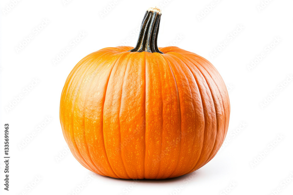 Obraz premium Fresh Orange Pumpkin Isolated on White Background for Autumn and Halloween Themes