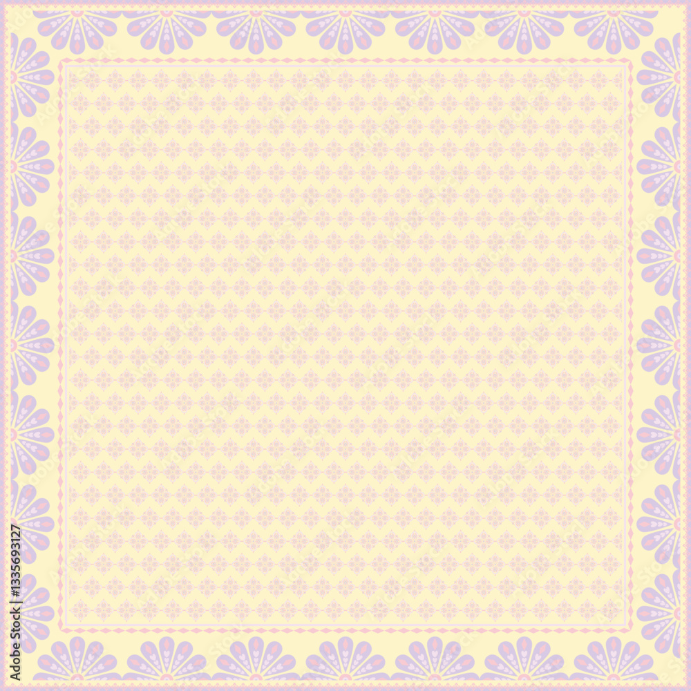 Hijab scarf flower abstract pattern.Ethnic geometric ornament with frame motif border hijab pattern.Design for fabric,print,scarves,shawl,kerchief,bandana,clothing,pareo,pillows,tablecloth,decoration. Hijab scarf flower abstract pattern.Ethnic geometric ornament with frame motif border hijab pattern.Design for fabric,print,scarves,shawl,kerchief,bandana,clothing,pareo,pillows,tablecloth,decoration.