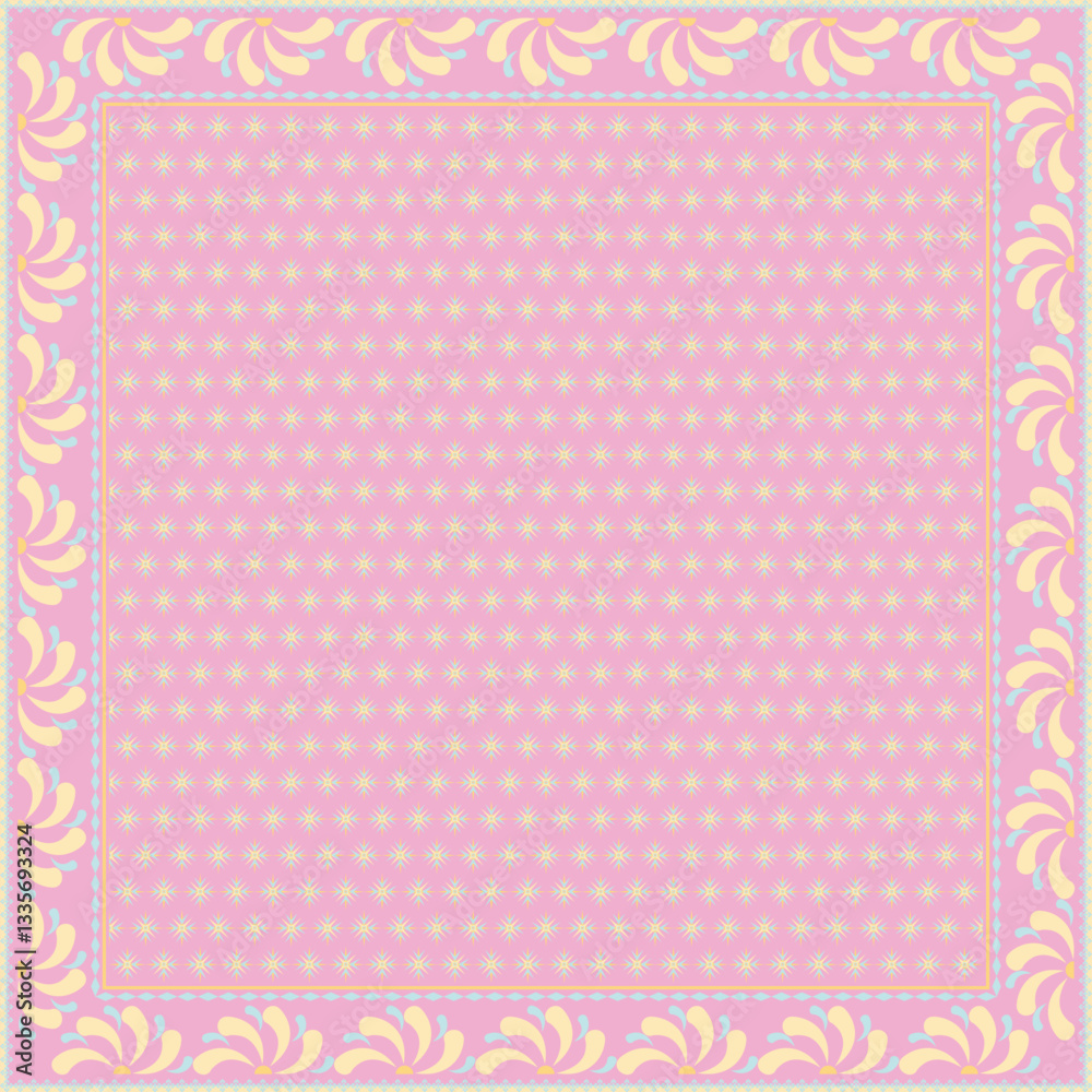 Hijab scarf flower abstract pattern.Ethnic geometric ornament with frame motif border hijab pattern.Design for fabric,print,scarves,shawl,kerchief,bandana,clothing,pareo,pillows,tablecloth,decoration. Hijab scarf flower abstract pattern.Ethnic geometric ornament with frame motif border hijab pattern.Design for fabric,print,scarves,shawl,kerchief,bandana,clothing,pareo,pillows,tablecloth,decoration.