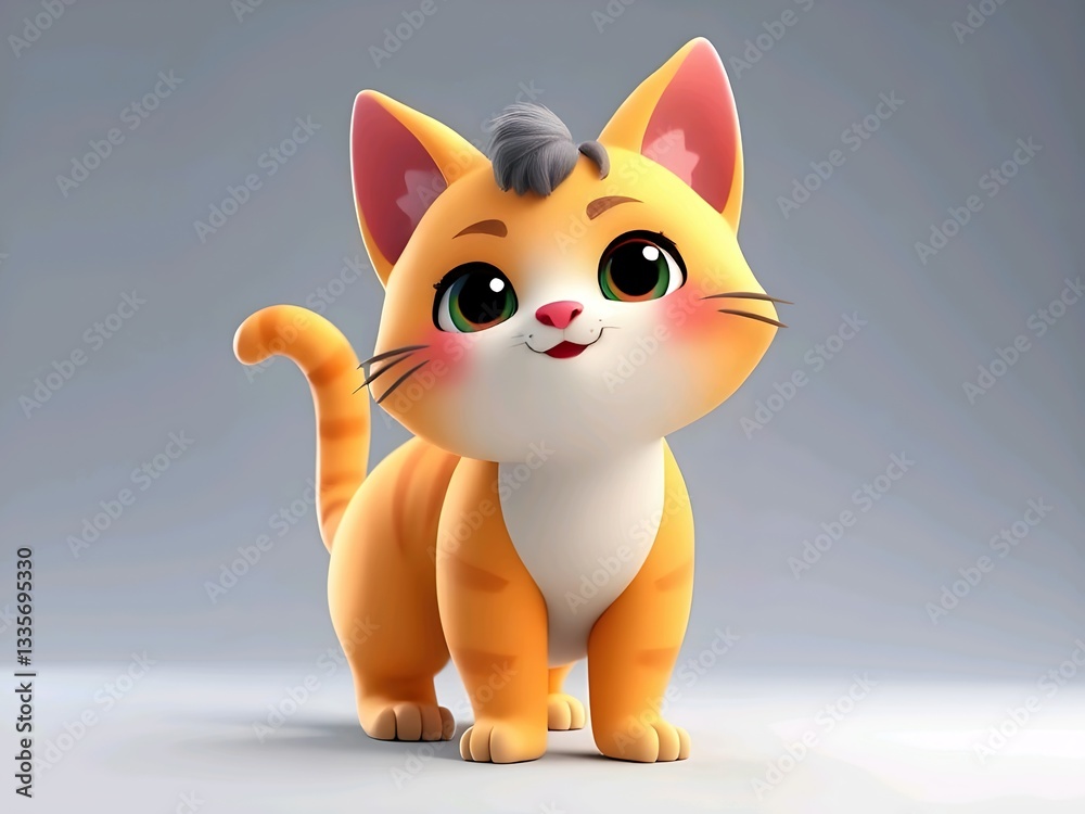 Fototapeta premium Cute baby cat cartoon 3d rendering illustration
