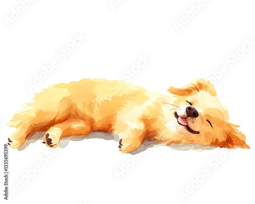 Happy Puppy Sleeping Watercolor Art