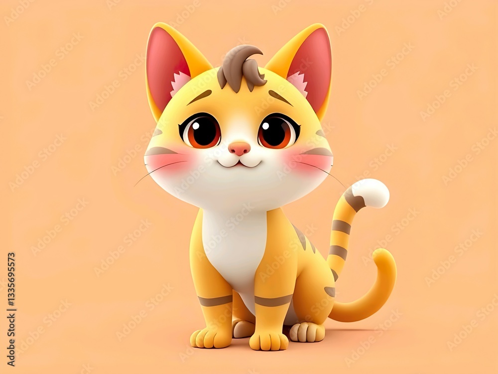 Fototapeta premium Cute baby cat cartoon 3d rendering illustration