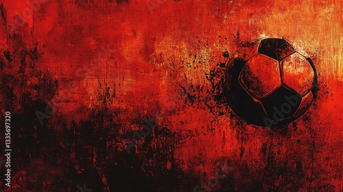 Fiery Football: A textured, grunge-style image featuring a soccer ball set against a fiery red and black background. The graphic design evokes a sense of passion, energy and competition.