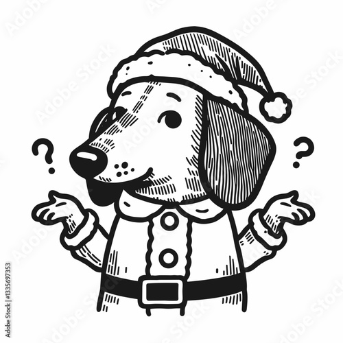 Dachshund dog wear Santa Claus costumes shrugging minimalist vector graphic a festive canine Christmas doodle