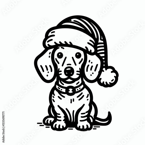 Dachshund dog wearing a giant Santa hat vector graphic a festive Christmas pup
