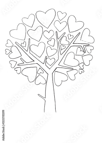 Heart Tree Coloring Page Printable for Kids and Adults Fun Relaxing Art and Craft Activity