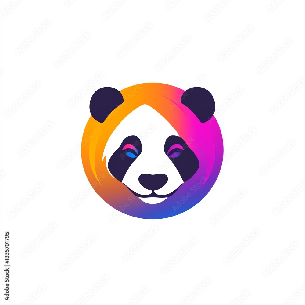 Vibrant Panda Face, Circular Design, Gradient Colors, Happy Expression, Simple Vector Illustration Vibrant Panda Face, Circular Design, Gradient Colors, Happy Expression, Simple Vector Illustration