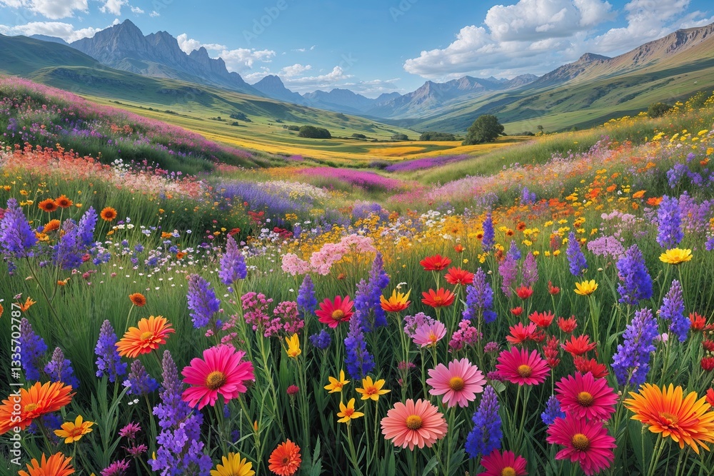Obraz premium Colorful Flower Meadow Landscape with Diverse Blossoms