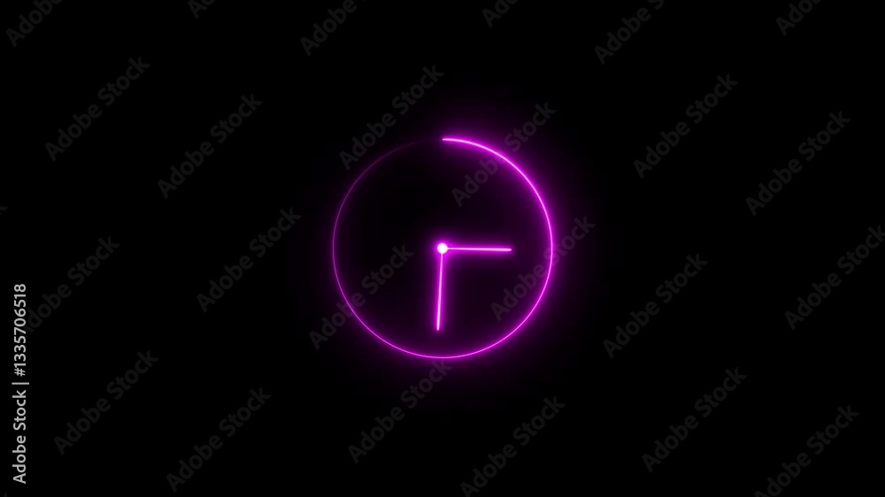 Clock icon neon light 24 Hour Day Fast Speed. Red circle digital and analog clock neon looped black background Clock icon neon light 24 Hour Day Fast Speed. Red circle digital and analog clock neon looped black background