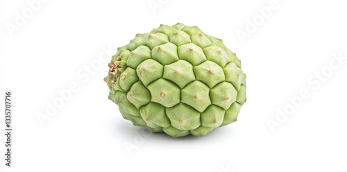 A green, hexagonal fruit with a bumpy texture, often found in tropical regions, showcasing a unique appearance and vibrant color.