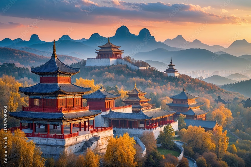Fototapeta premium Stunning Traditional Chinese Pagoda Landscape Photography
