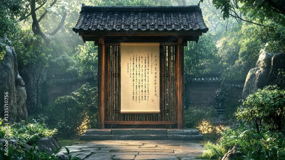 Chinese courtyard scroll painting artistic conception Chinese courtyard scroll painting artistic conception