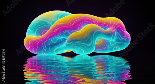 Vibrant Abstract Waves Glimmering on Calm Surface Reflected in a Dark Environmet full of Color photo