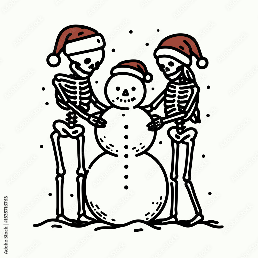 custom made wallpaper toronto digitalSkeleton couple wear santa hats building a snowman a minimalist vector drawing of a festive winter scene