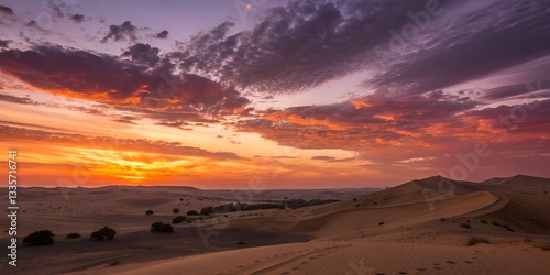 A desert sunset gradient with rich amber, burnt orange, and dusky purple shades.