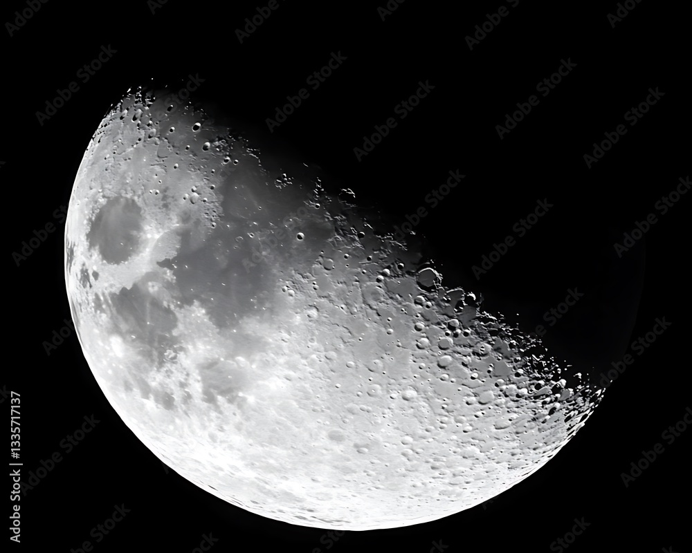 Naklejka premium Half-Moon Night Sky Celestial Cratered