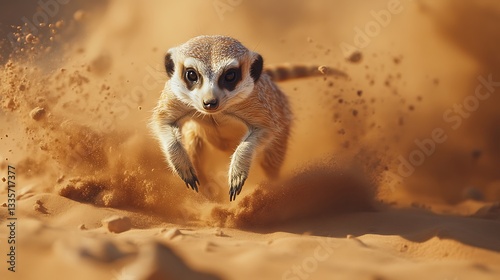Wallpaper Mural Meerkat Running Through Desert Dust: A Stunning Wildlife Photo Torontodigital.ca