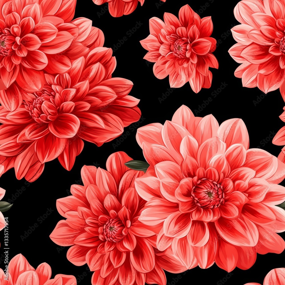 Seamless Seamless Pattern Perspective Dahlias Coral Seamless Seamless Pattern Perspective Dahlias Coral
