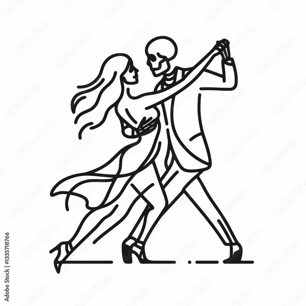 Fototapeta premium Skeleton lesbian couple dancing tango minimalist silhouette graphic depicts passionate embrace