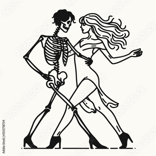 Skeleton lesbian couple dancing tango minimalist silhouette a passionate embrace in the night