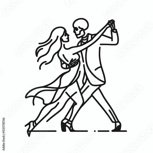 Skeleton lesbian couple dancing tango minimalist silhouette graphic depicts passionate embrace