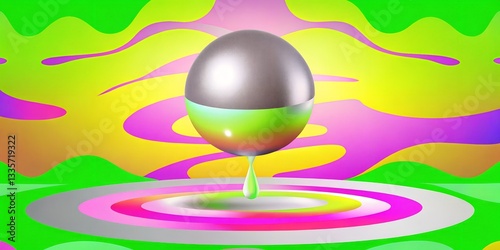 A levitating 3D sphere with liquid metal dripping off its surface.